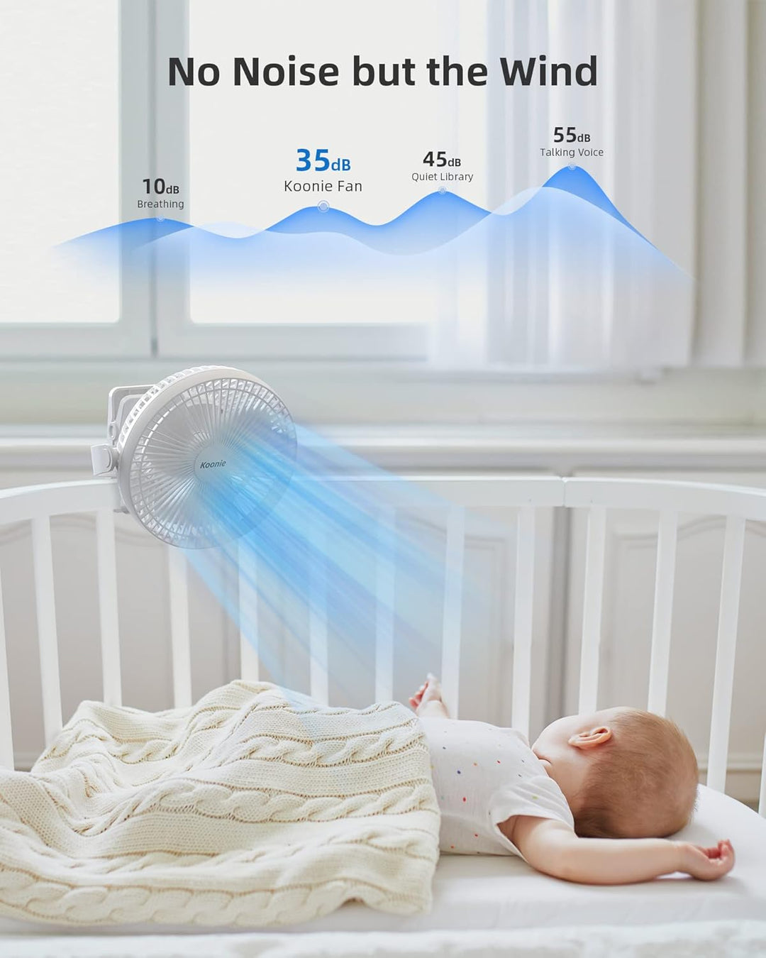 Koonie 20cm Tragbarer Clip-On-Ventilator, USB-Tischventilator mit 10.000 mAh Akku, 4 Geschwindigkeit