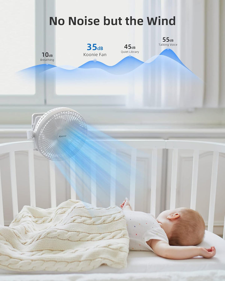 Koonie 20cm Tragbarer Clip-On-Ventilator, USB-Tischventilator mit 10.000 mAh Akku, 4 Geschwindigkeit