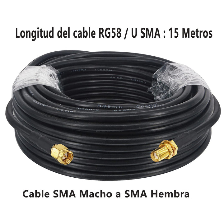 WLAN-Antennenkabel, 15 m, RG58, SMA-Stecker auf Buchse, geringer Verlust, 50 Ohm, Verlängerungskabel