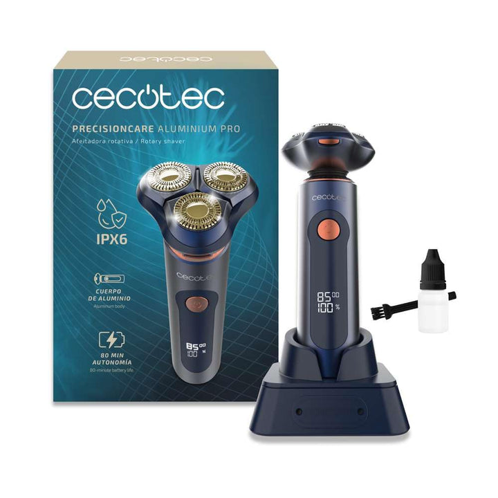 Cecotec PrecisionCare Aluminium Pro Rotationsrasierer, 80 Minuten Laufzeit, LCD-Display, Titanklinge