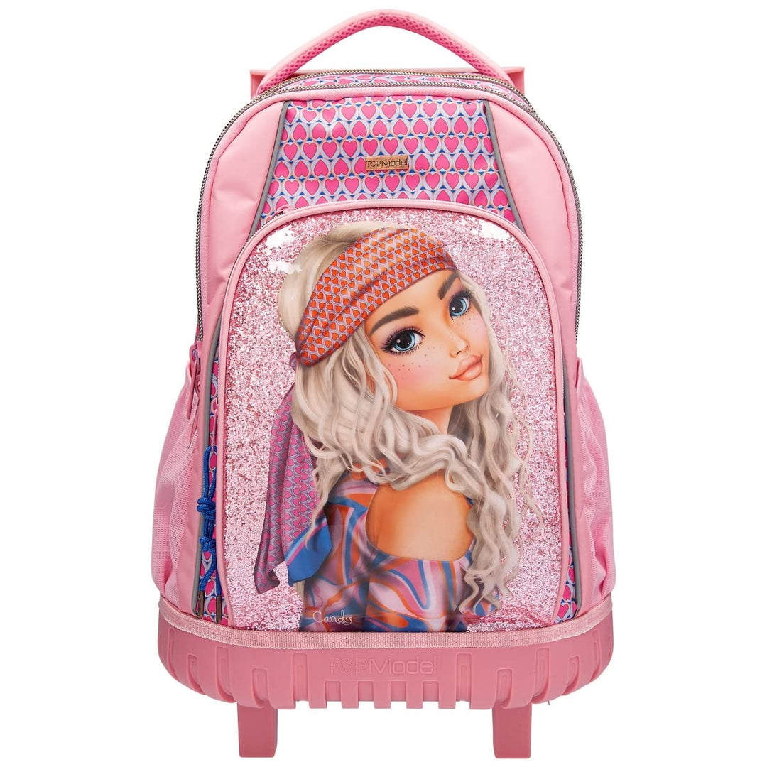 Depesche 11991 TOPModel Seventies - Schulrucksack mit Glitzer, Model-Motiv und coolem Herz-Muster, T