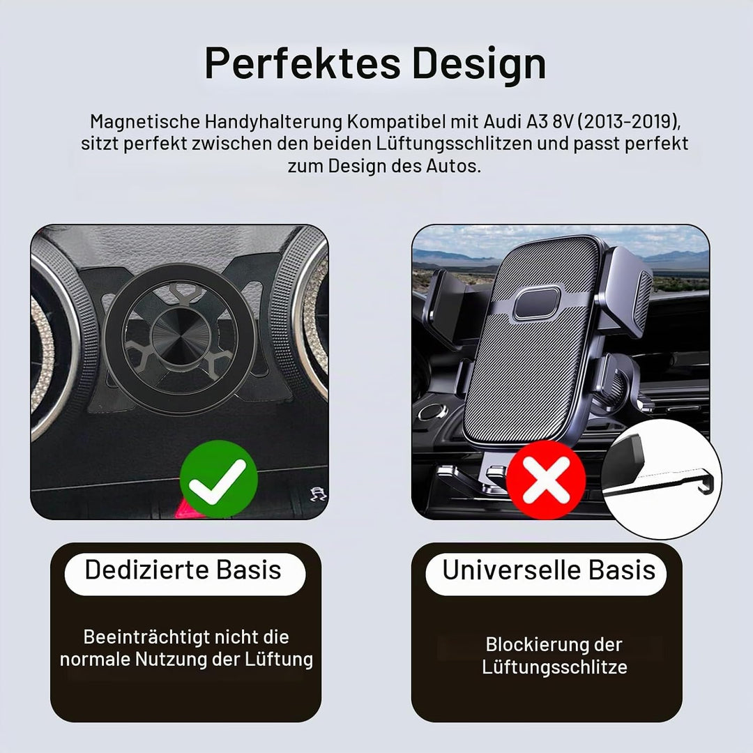 Magnetisch Kfz Handyhalterung Kompatibel mit Audi A3 8V 2014–2019 Universelle Halterung 360 Grad Dre