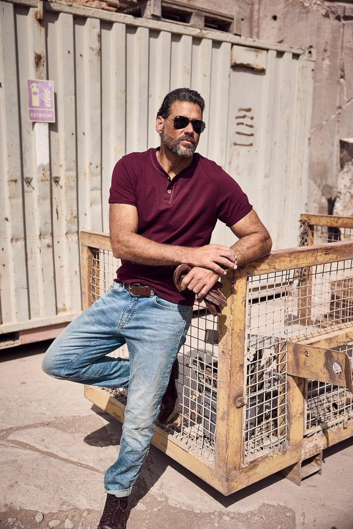 JP 1880 Herren grosse Grössen Übergrössen Menswear L-8XL Henley, Bauchfit, Halbarm, Rundhals, bis 8
