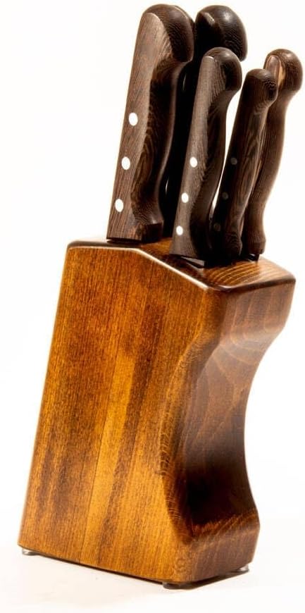Pirge Sultan Küchenmesser Set mit Block 7 TLG Edelstahl - Vengeholz Messerset mit Hainbuchenholz Mes