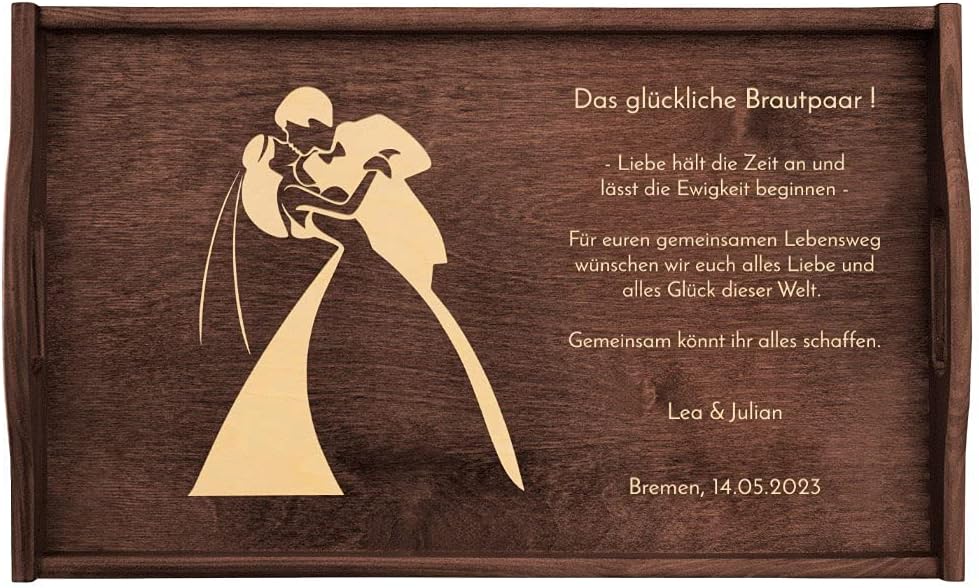 Maverton Serviertisch mit Gravur - für Zwei - Snack-Tablett mit Griffen - klappbare Beine - erhöhter