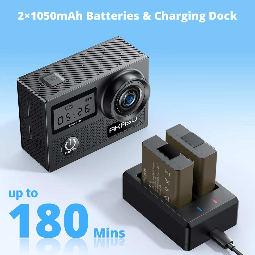 AKASO Action Camera 4K 20MP Action Kamera/Unterwasserkamera mit Bildstabilisierung Zoom Zeitraffer,