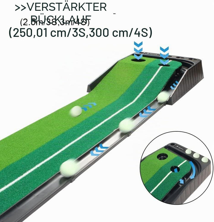 Minigolf für zuhause, Putting Matte mit Auto-Rückkehr &amp; Kunstrasen – Minigolf Set mit 3 Golfbällen,