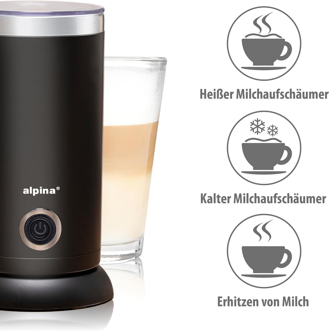 alpina Elektrischer Milchaufschäumer - 230V/450W - 3-in-1 Milchschäumer - Aufschäumer 300 ML - Kalte