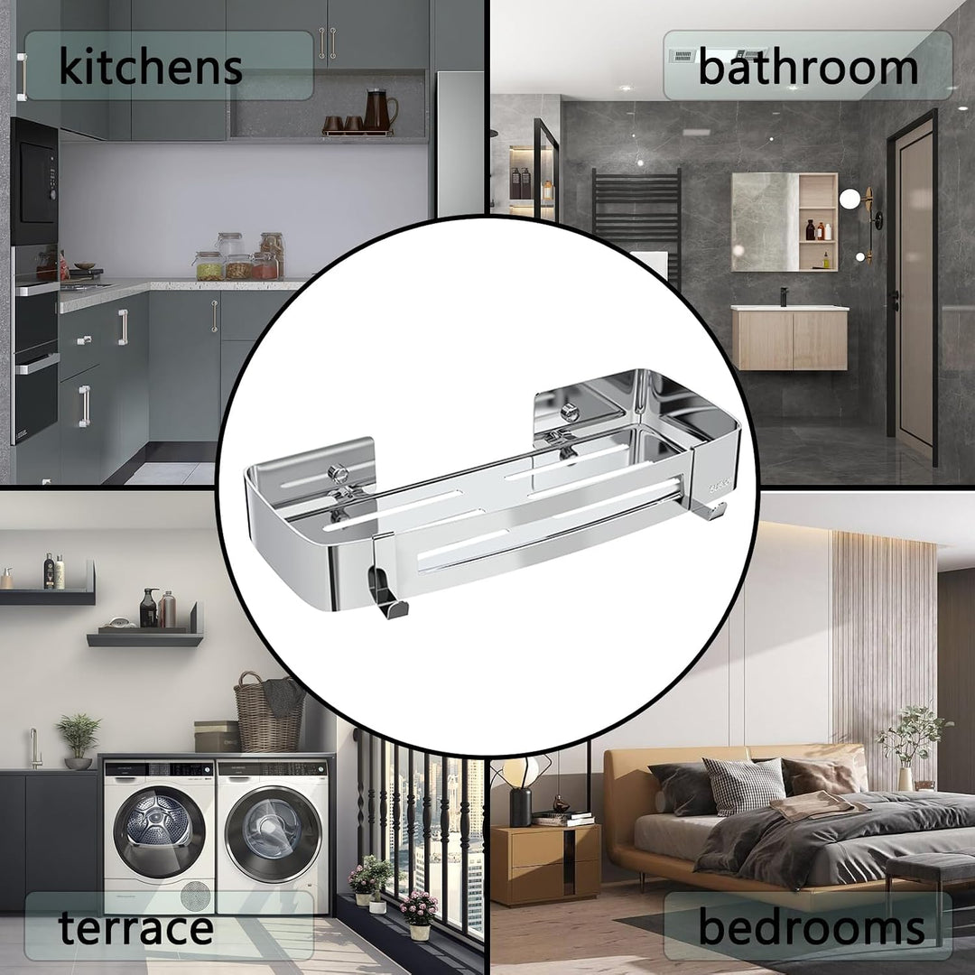 Strength Enemy Duschkorb ohne Bohren, Duschkörbe Selbstklebend, Dusch Organizer mit 2 Haken, Rostfre