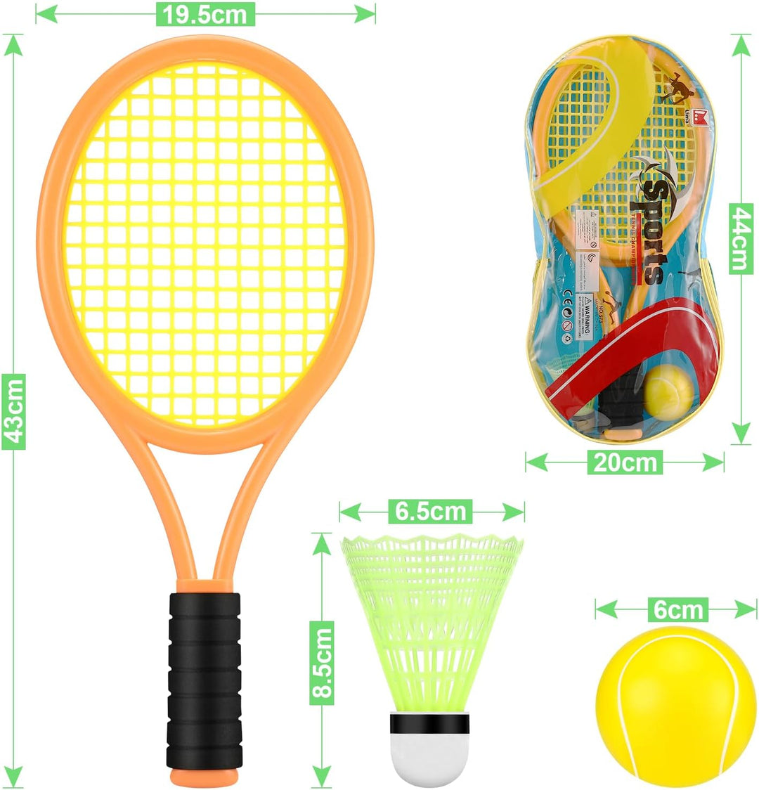 Tennisschläger Kinder, 2 in 1 Badminton Tennis Schläger Set mit 2 Trainingsbälle und 6 Badminton, Ba