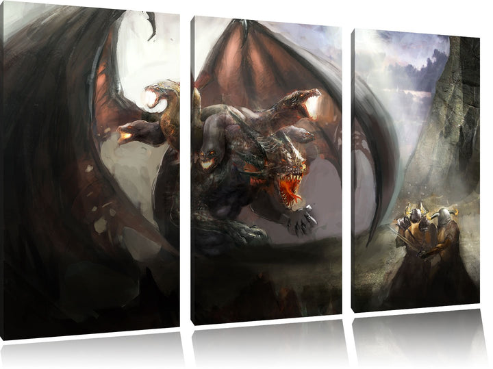 Pixxprint Fantasy Drache 3-Teiler Leinwandbild 120x80 Bild auf Leinwand