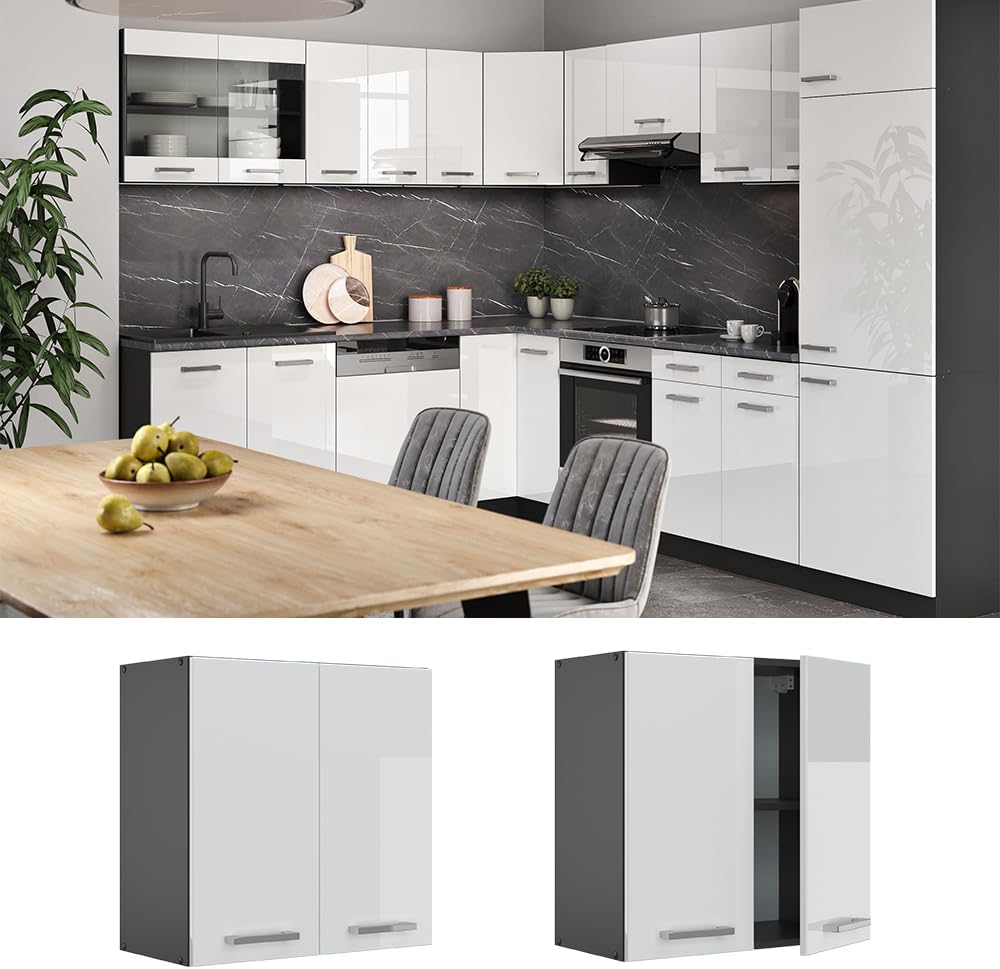 Vicco Hängeschrank R-Line, Weiss Hochglanz/Anthrazit, 60 cm Weiss Hochglanz Hängeschrank 60cm, Weiss