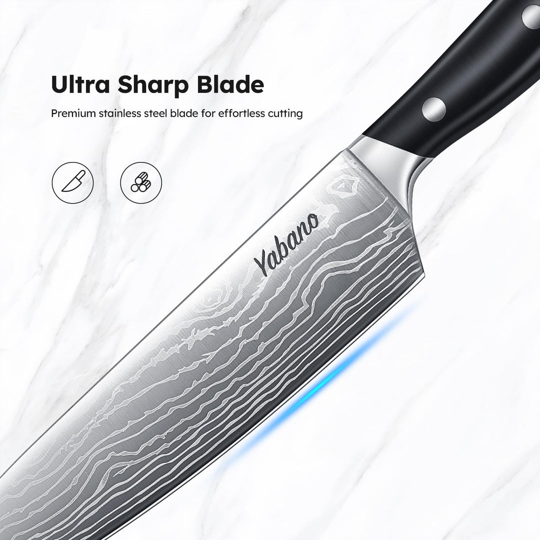 Yabano Messerblock Set, 14-teilig Küchenmesserset Edelstahl, Messer Set mit Holzblock und integriert