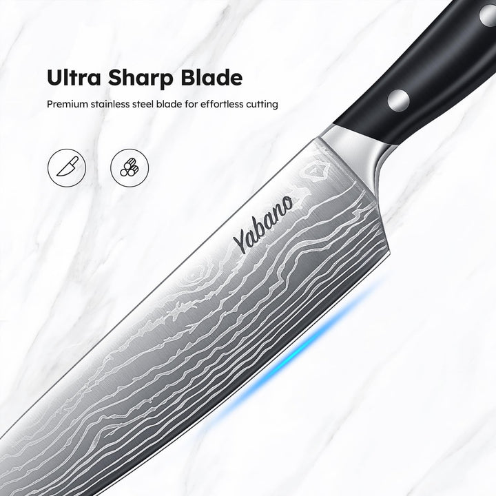 Yabano Messerblock Set, 14-teilig Küchenmesserset Edelstahl, Messer Set mit Holzblock und integriert