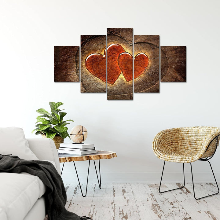Runa Art Bild Wohnzimmer Schlafzimmer Herzen Holz 5 Teilig Abstrakt Braun Rot Wandbilder auf Vlies L