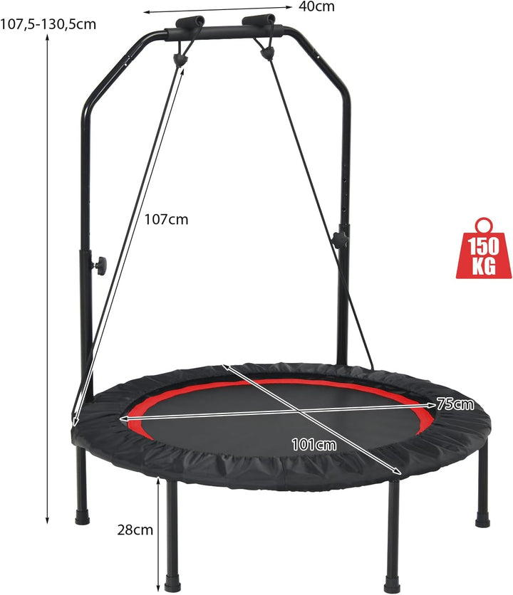 GOPLUS Fitnesstrampolin Indoor, φ101cm Mini Trampolin mit verstellbarem Griff, Bodentrampolin klappb