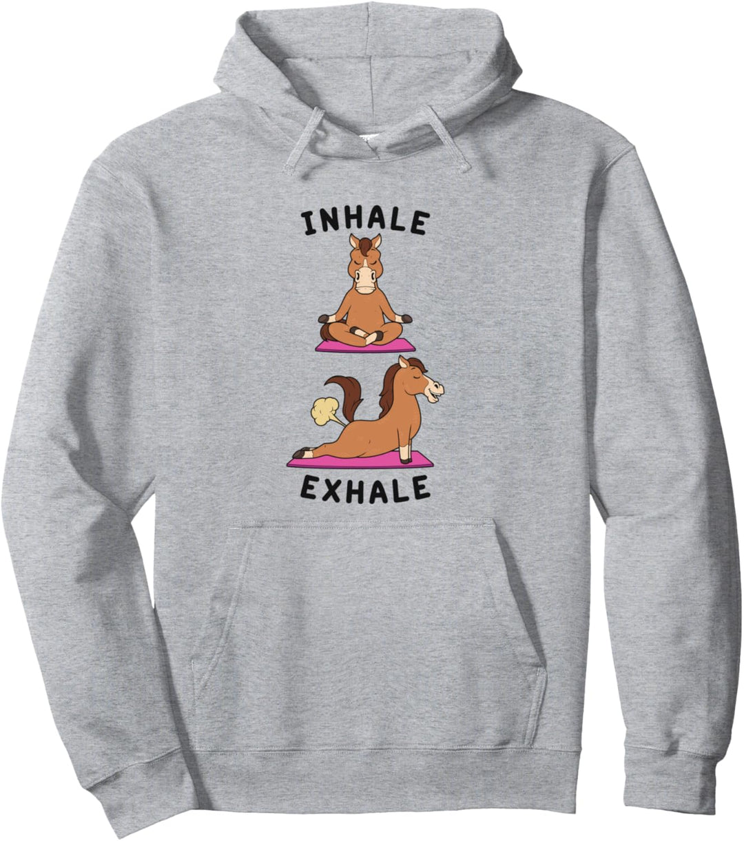 Lustiges Yoga Einatmen Ausatmen Furzendes Pferd Yoga Pullover Hoodie