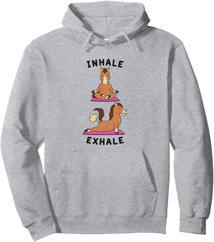 Lustiges Yoga Einatmen Ausatmen Furzendes Pferd Yoga Pullover Hoodie