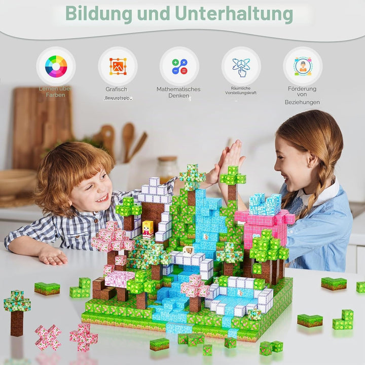 Coolzon Magnetische Bausteine Blöcke 154 Stück, Magnetbausteine Build Mine Magnete Welt Set,Montesso
