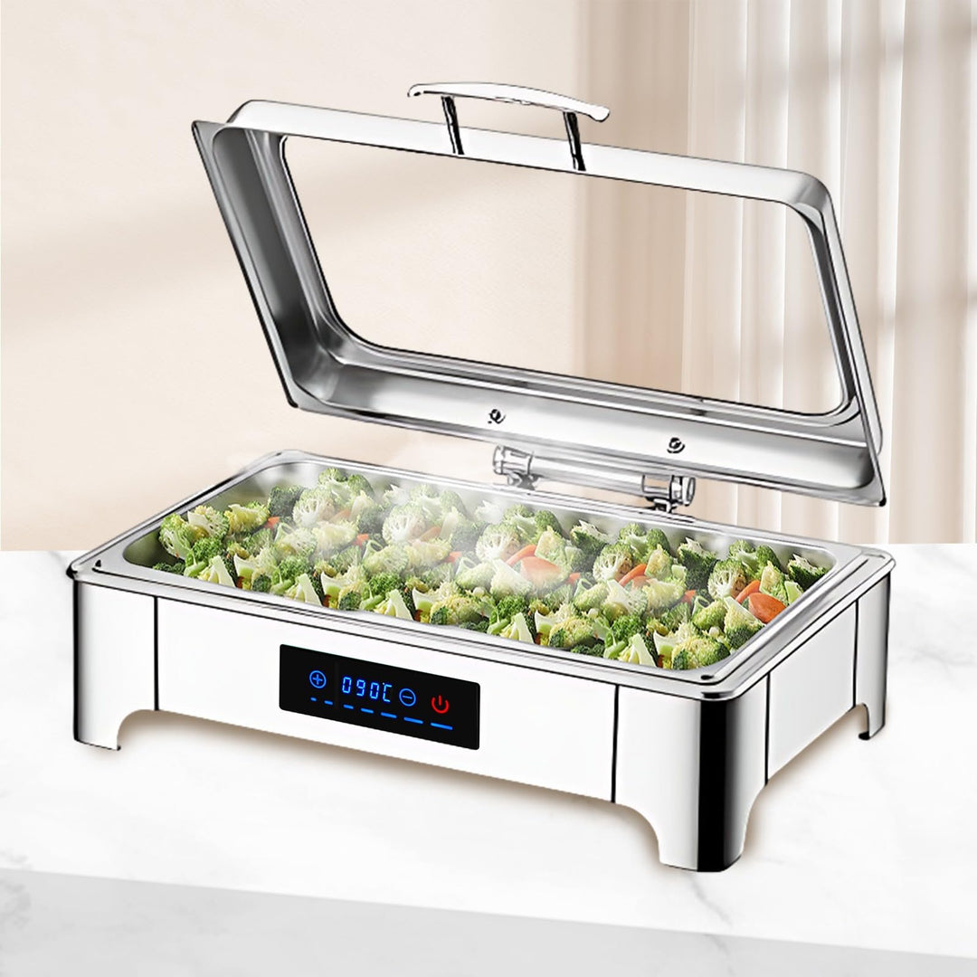 Elektrische Chafing Dish Glasdeckel, 9L Edelstahl(B,Full Pan) B Full Pan, B Full Pan