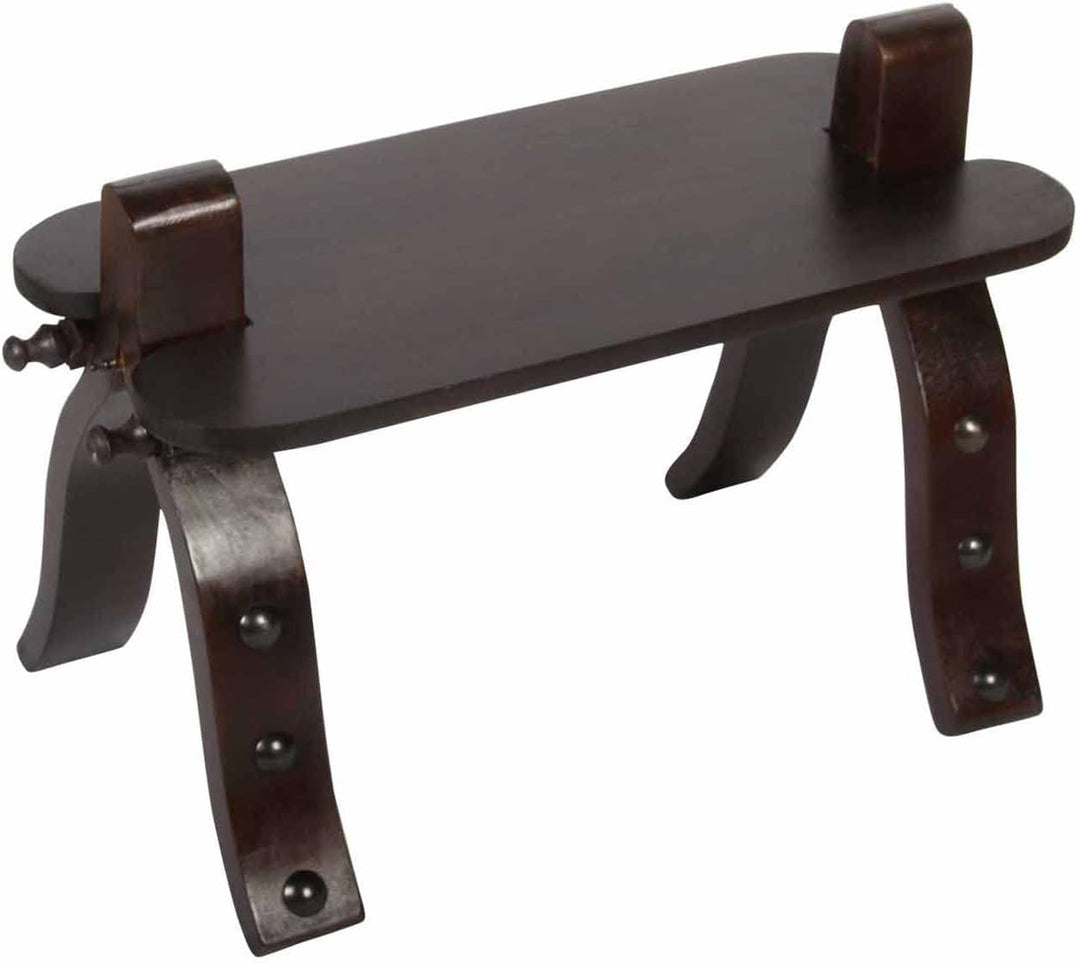 Casa Moro Marokkanischer Kamelhocker Sadia Karamel mit echt Leder-Sitzkissen & klappbarem Holz-Geste