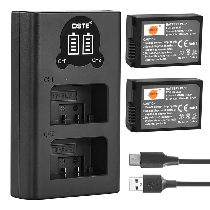 DSTE EN-EL25 EN-EL25a Ersatzakku (2 Pack) und Smart LED Dual USB-Ladegerät Kompatibel mit Nikon Z50