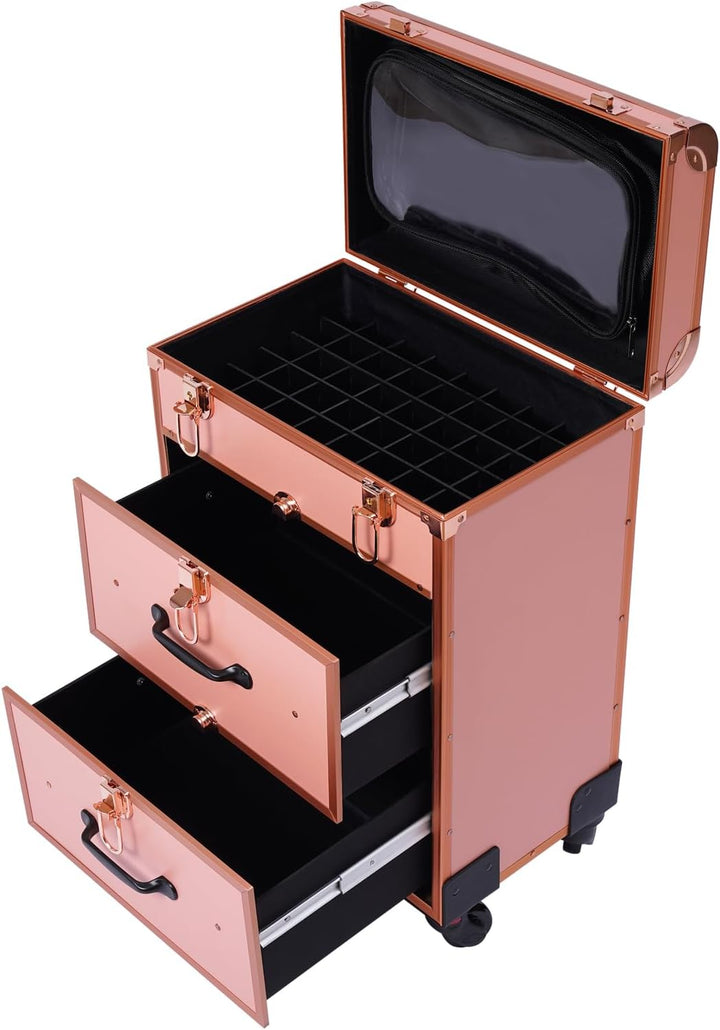 Kosmetikkoffer Trolley, Kosmetikkoffer Schminkkoffer mit 4 Rollen, Abschliessbar Friseurkoffer Rollk