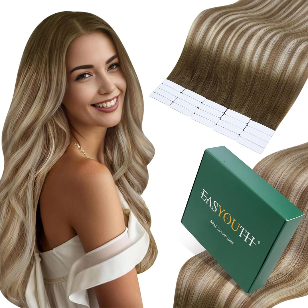 Easyouth Tape in Extensions Echthaar Braun Tape in Haarverlangerung Remy Tape Extension Echthaar Bal