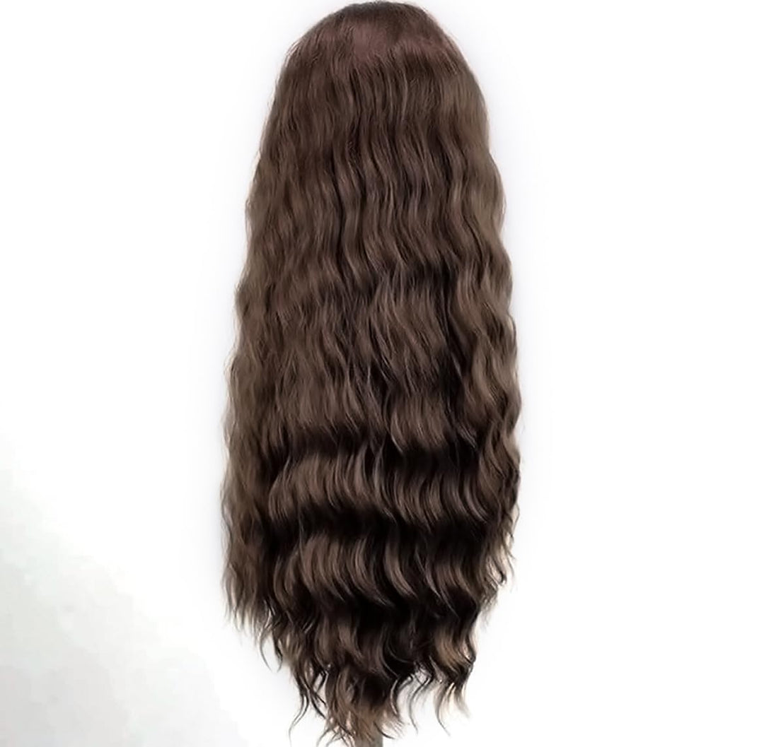 PORSMEER Dunkelbraun Lace Front Perücke Lang Lockige Gewellte Perücke für Damen 13x4 Lace Front Glue