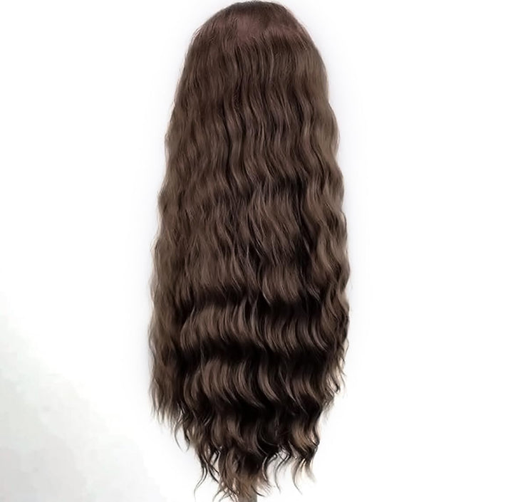 PORSMEER Dunkelbraun Lace Front Perücke Lang Lockige Gewellte Perücke für Damen 13x4 Lace Front Glue