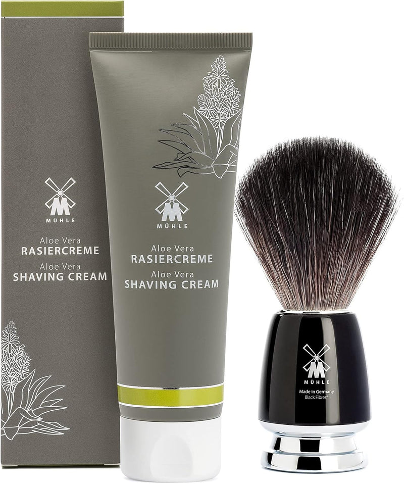 MÜHLE Starterset - Rasierpinsel Rytmo Black Fibre und Rasiercreme Aloe Vera
