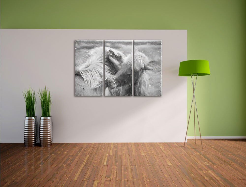 Pixxprint Islandpferde Pony Kunst / 3-Teilig/Gesamtmass 120cm Leinwandbild bespannt auf Holzrahmen/W