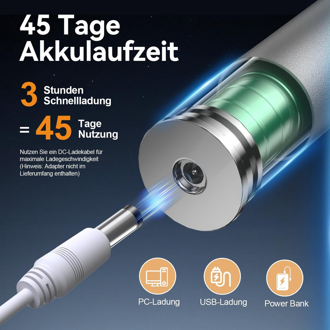 JTF Elektrische Zahnbürste Schallzahnbürste mit Zungenreiniger für Erwachsene, 6 Bürstenköpfen, 3 Mo