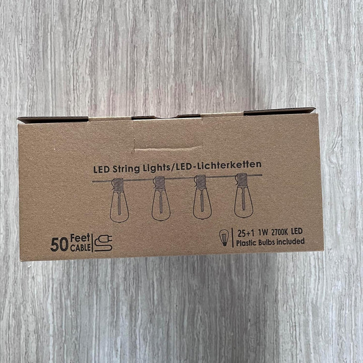 15M Lichterkette Aussen LED ST38 Edison Outdoor Lichterkette wasserdicht IP44 mit 25+1 Plastikbirne