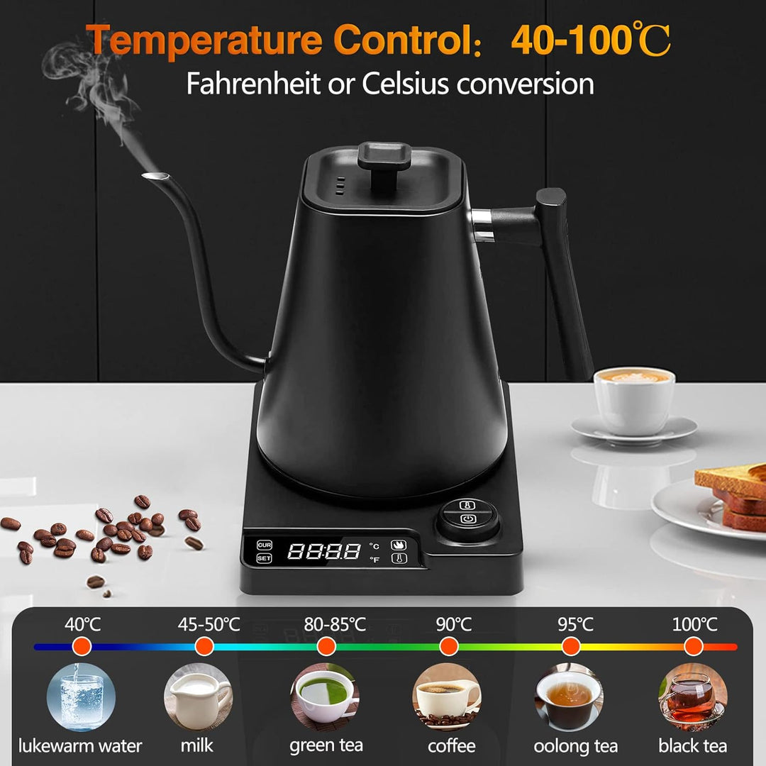 Fityou elektrischer Wasserkocher Schwanenhals,Temperaturregelung, 1200W,1L hohe Kapazität, Schnell k