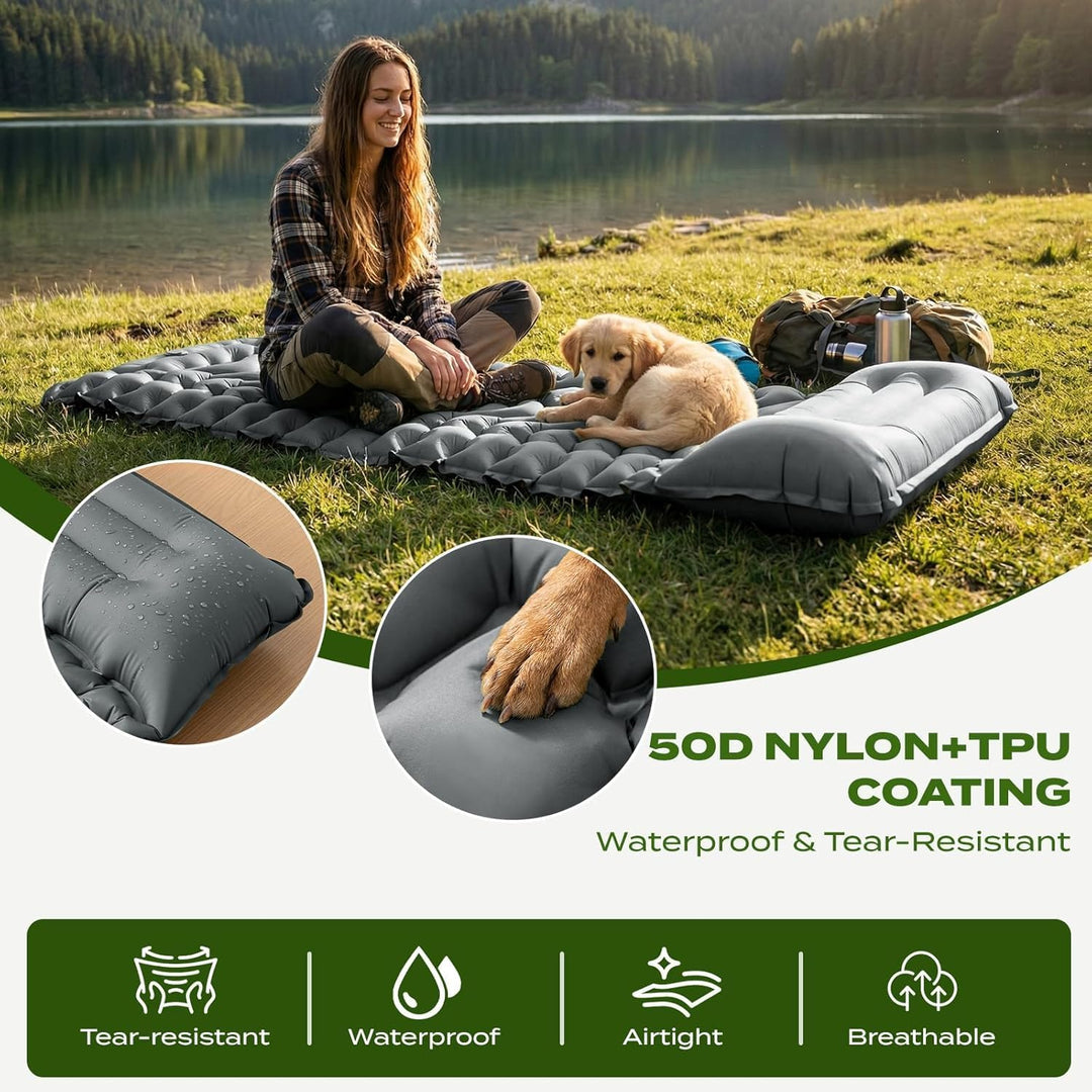 Isomatte Camping mit integrierter Fusspumpe 8cm Dicke Aufblasbare Campingmatte Outdoor, Wasserdicht