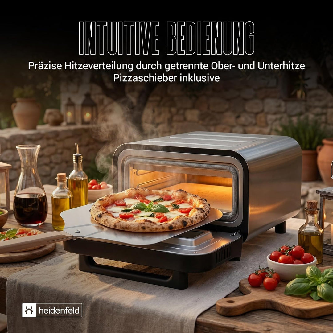 Heidenfeld Pizzaofen | 1850 Watt bis 450°C - Backofen inkl. Pizzastein & Pizzaschieber - Pizzaofen e