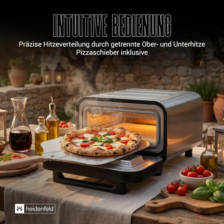 Heidenfeld Pizzaofen | 1850 Watt bis 450°C - Backofen inkl. Pizzastein & Pizzaschieber - Pizzaofen e