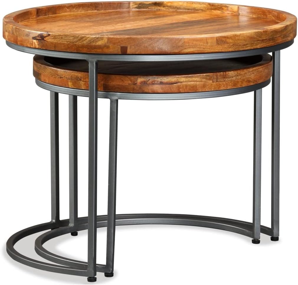 vidaXL Mangoholz Massiv 2X Beistelltisch Satztisch Couchtisch Wohnzimmer Tisch