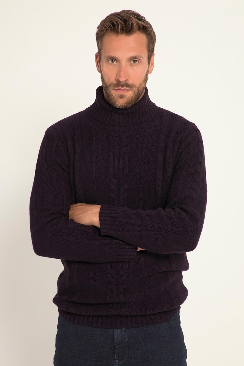 JP 1880 Herren Rollkragen, Wollmix, Vorne Zopfmuster Pullover 4XL Grosse Grössen Schwarze Johannissb