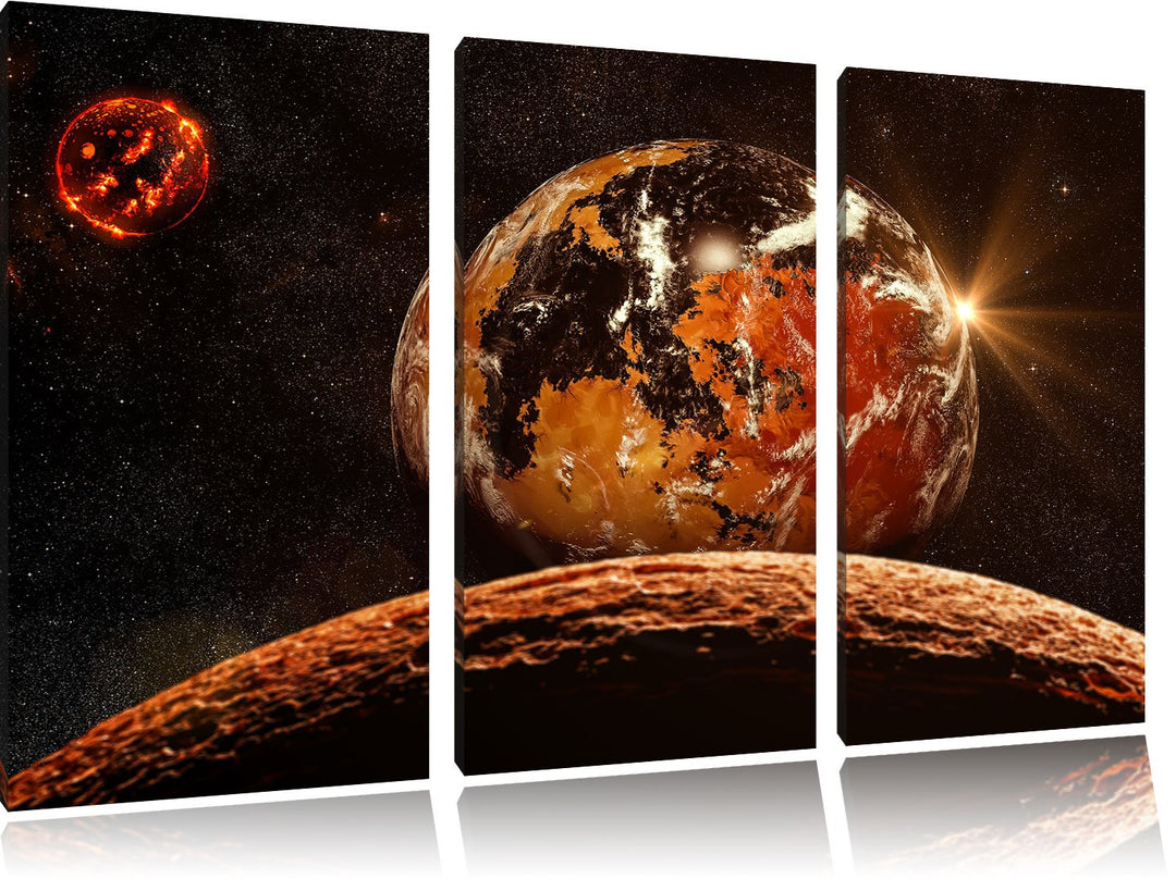 Pixxprint Rote Planeten in der Galaxie als Leinwandbild/Grösse: 3 Teilig (120x80) / Wandbild/Kunstdr