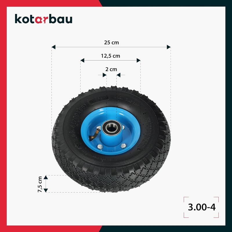 KOTARBAU® 2er Set Transportwagenrad 260 x 85mm 3.00-4 Verstärkt 4PR Reifen Komplettrad mit Achse