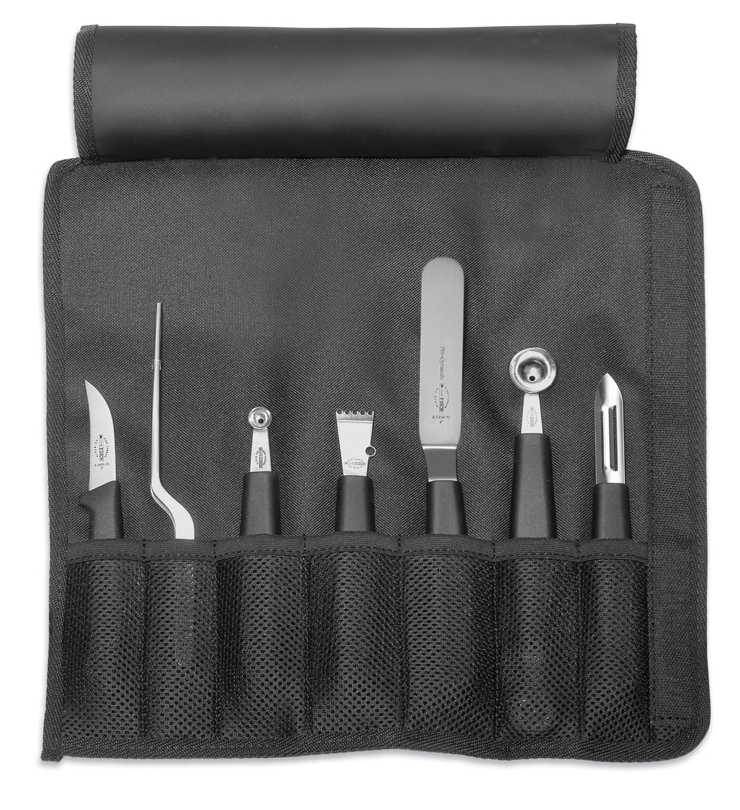 F. DICK Garnierset in Rolltasche 7-teilig (komplettes Set, SparschŠler, Winkelpalette, 2 Fruchtausst