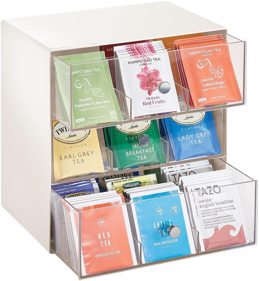 mDesign Aufbewahrungsbox für Teebeutel, Kaffeepads, Zucker usw. – kompakte Teekiste aus Kunststoff m