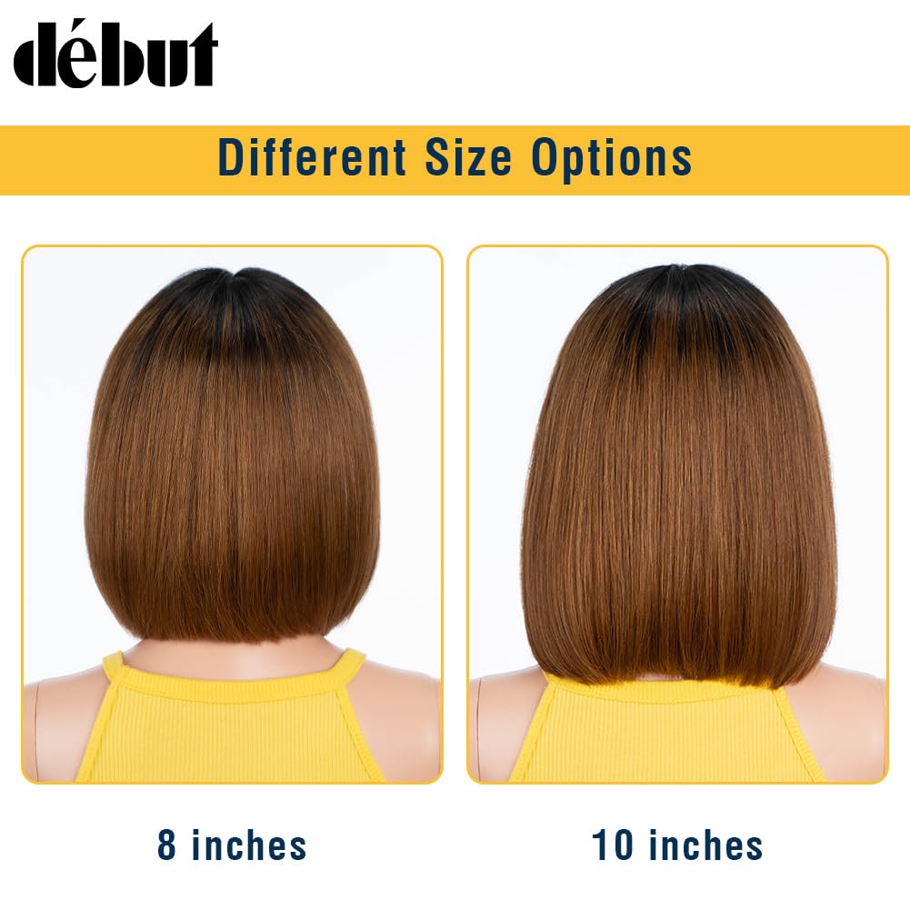 DÉBUT Glatte Bob Perücke, Echthaar, T-Teil, Spitzenfront, Bob-Perücke, vorgezupft, mit Babyhaar, 150