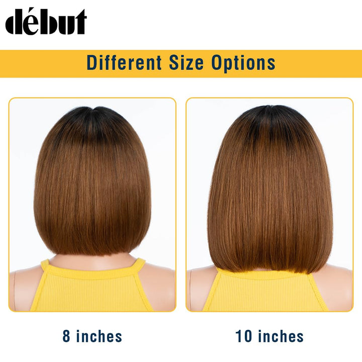 DÉBUT Glatte Bob Perücke, Echthaar, T-Teil, Spitzenfront, Bob-Perücke, vorgezupft, mit Babyhaar, 150