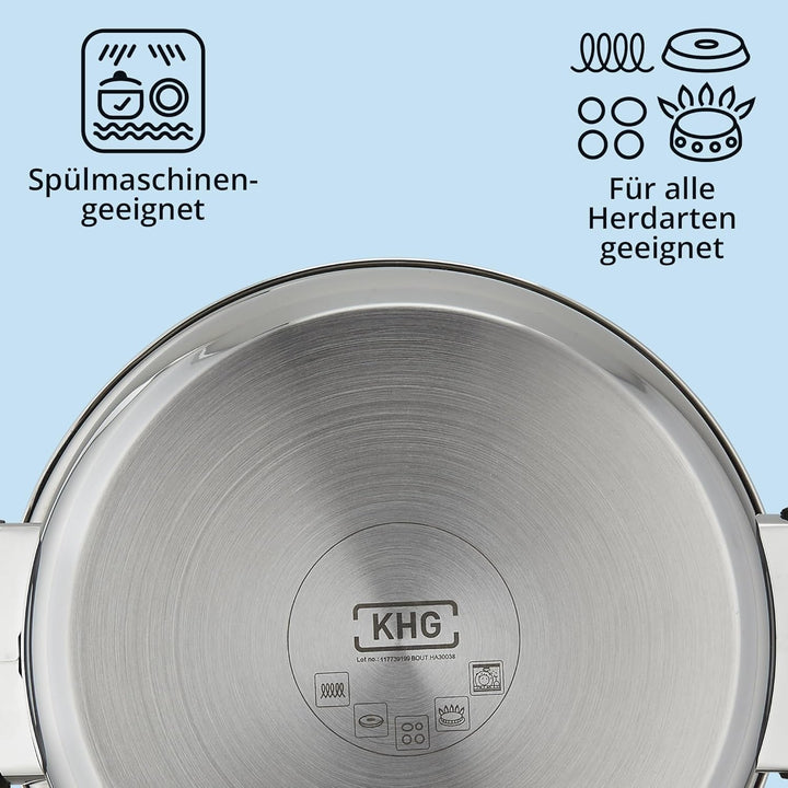 KHG Topfset 3-teilig Edelstahl Induktion, Kochtopf 16 cm, 20 cm mit Glasdeckel, Kasserolle 14 cm - T