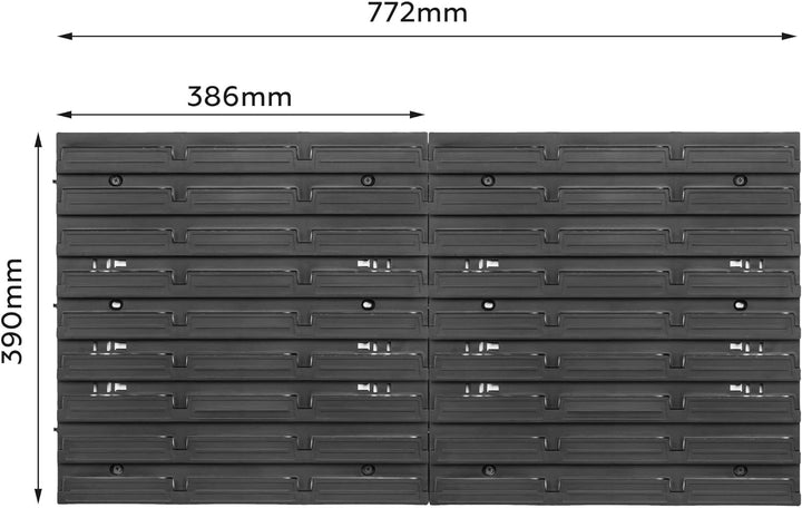 Lagersystem Werkstattregal | 78 x 39 cm | 21 stck. Box | Wandregal mit Stapelboxen - Wandplatten Ext
