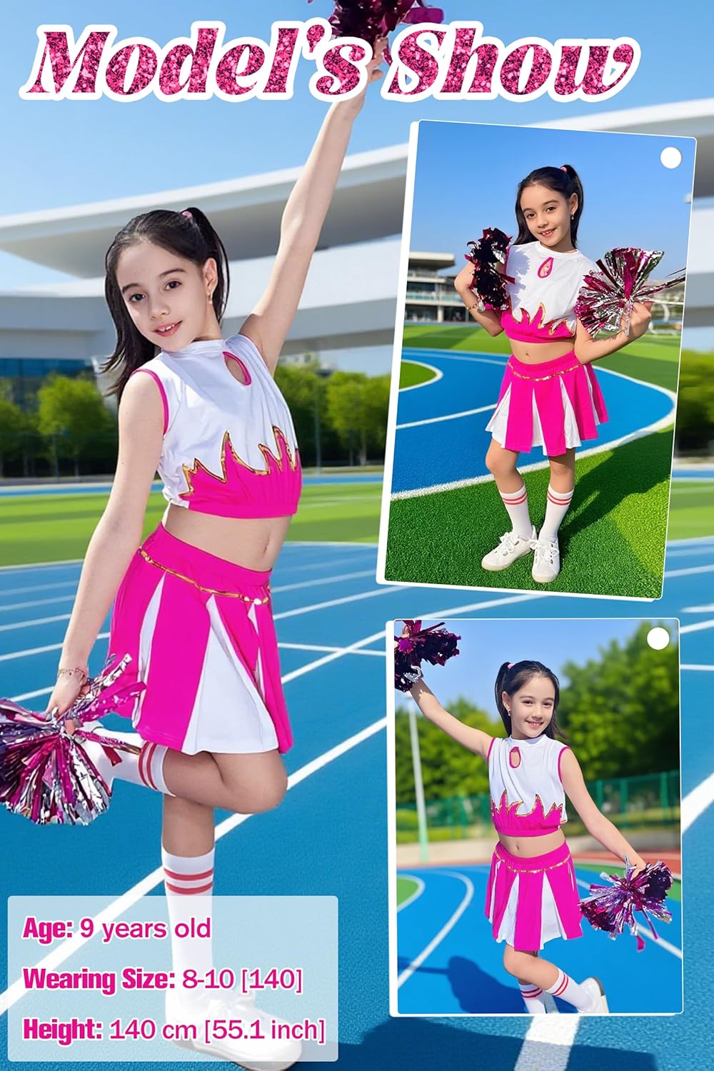 LOLANTA Mädchen Cheerleader Kostüm Schulkind Cheer Kostüm Outfit Karneval Kostüm Rosa 122-128, Rosa