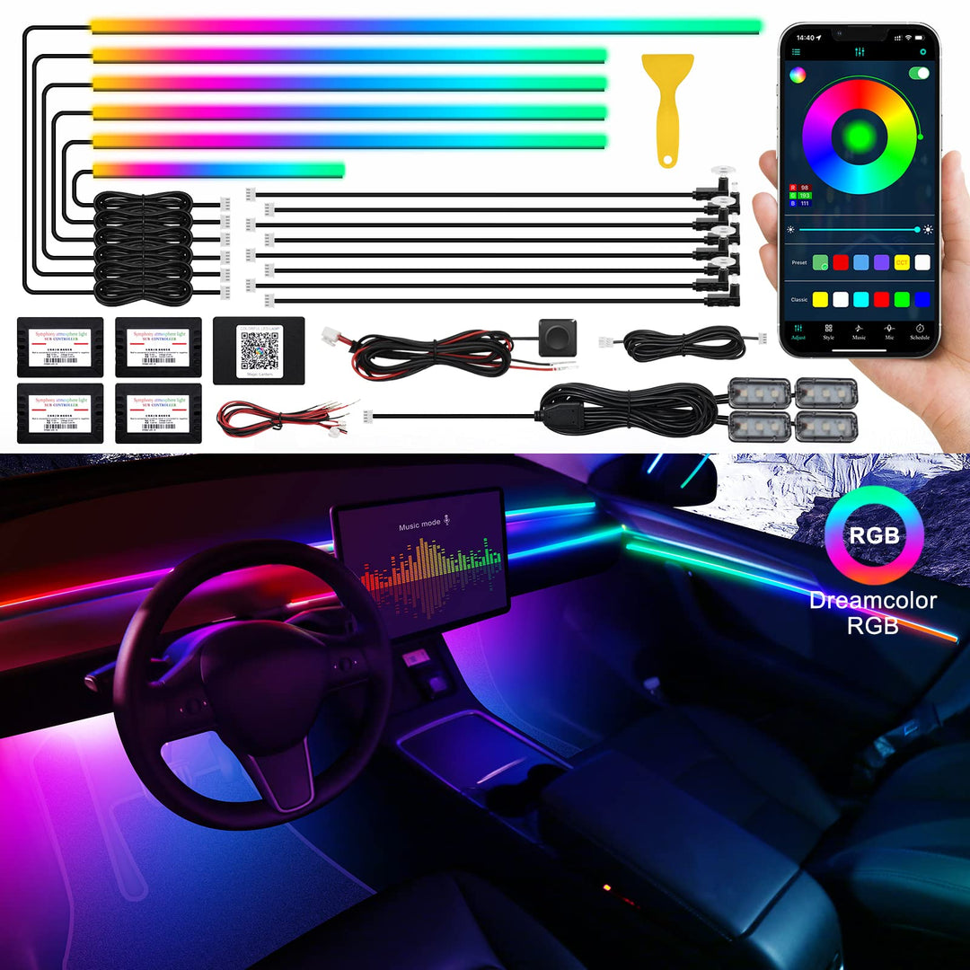 Dreamcolor Acrylic Interior Car LED Strip Light with Wireless APP, RGB 18 in 1 with 175 inches 593 L